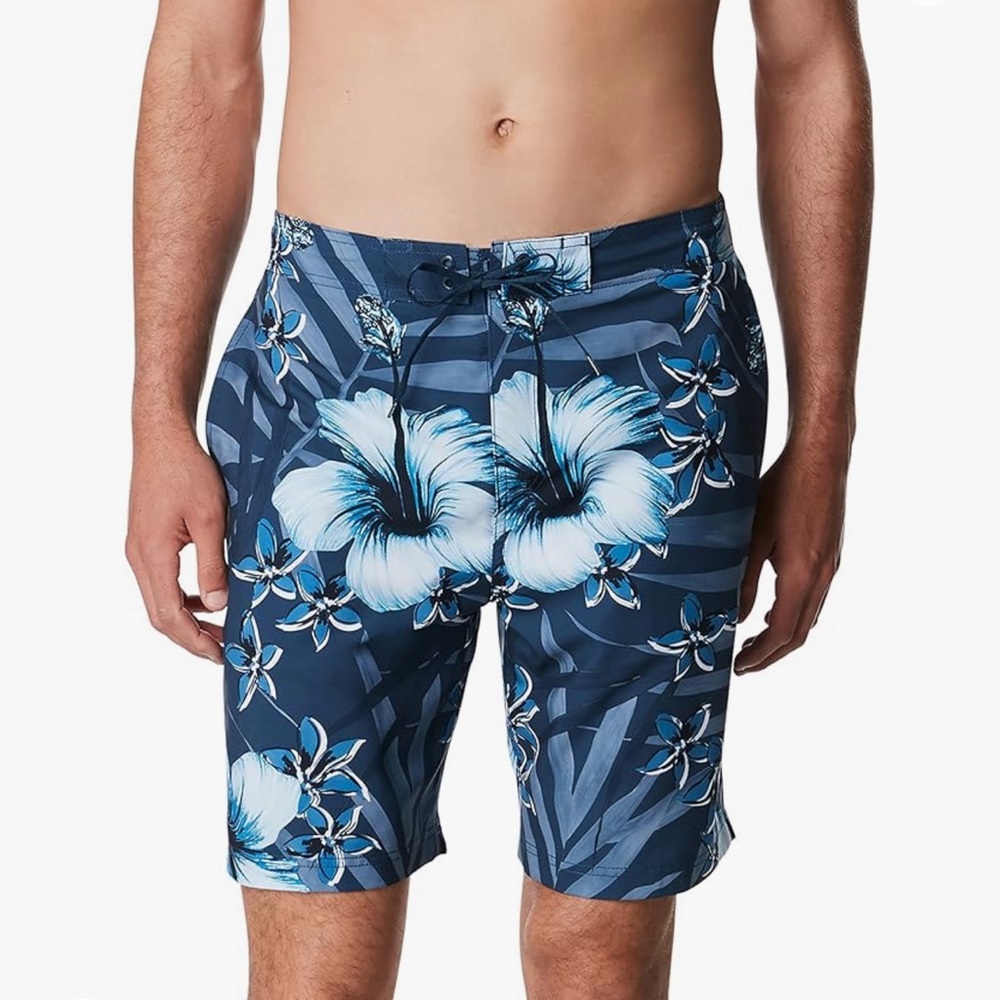 Speedo Men's Swim Trunk Knee Length Boardshort Bondi Printed Floral Blue Size XL